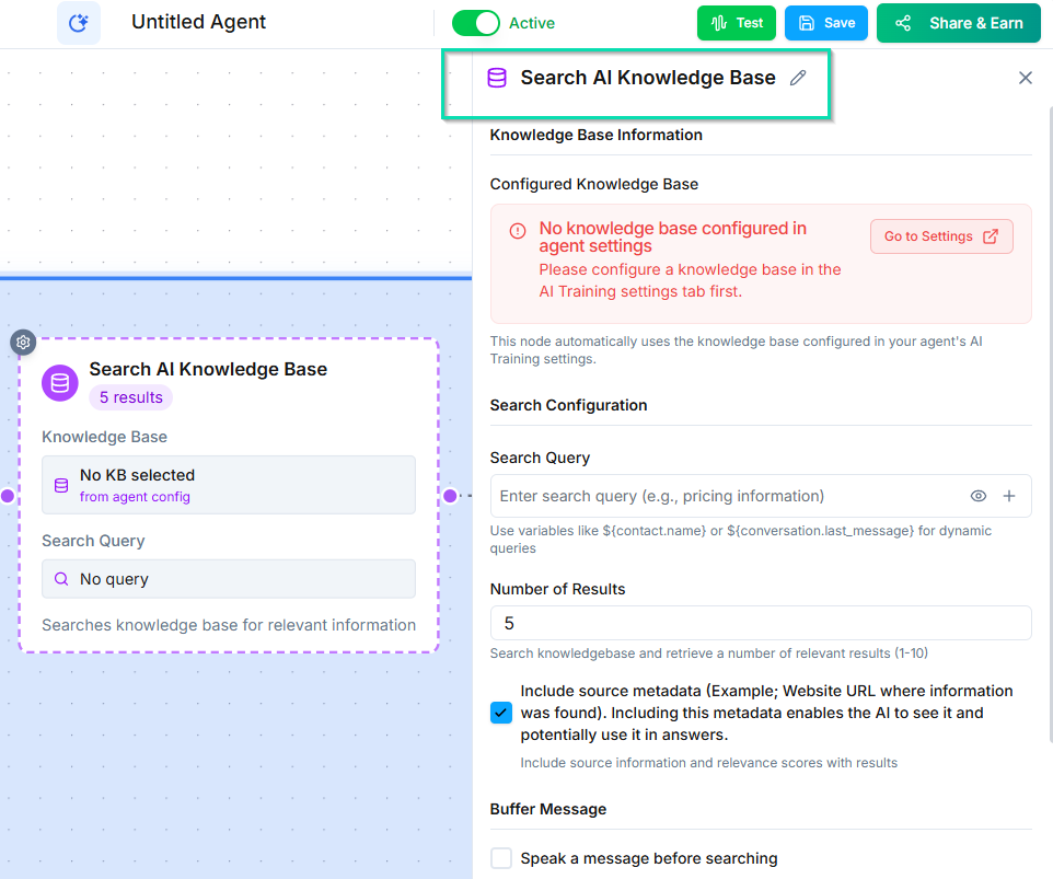Search AI Knowledge Base Node